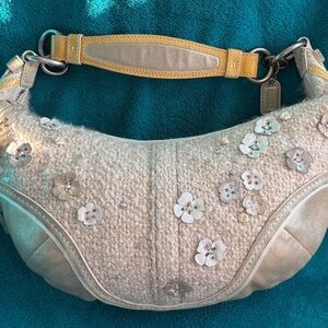 Coach Tea Rose Wool Leather Tweed SoHo Bag